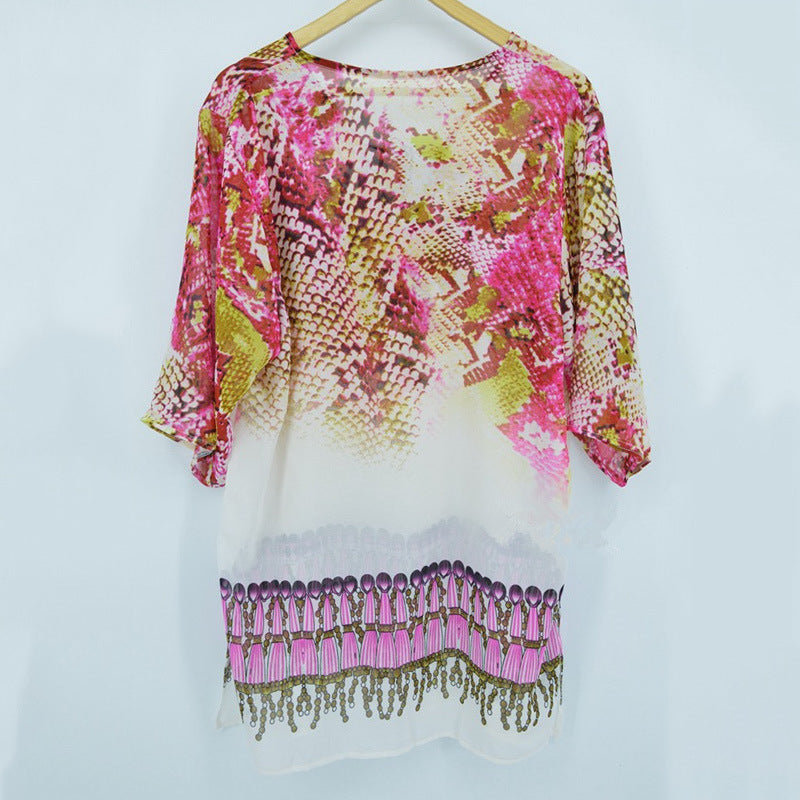 Santorini Printed Beach Cover-Up Dress