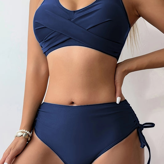 Bikini Twist Front V Neck High Waist 2 Piece Bikini Set