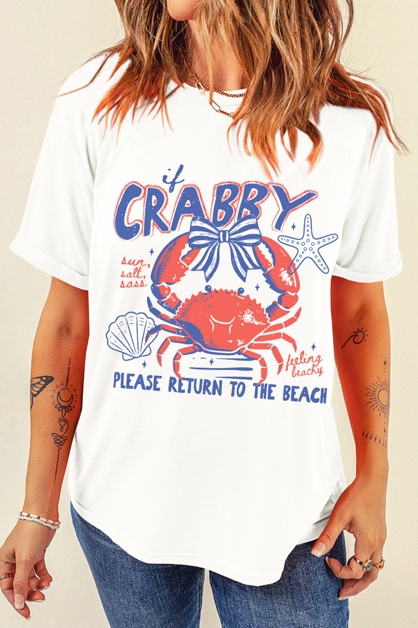 White Coquette Crabby Vacation Graphic Tee