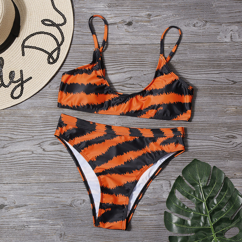 Orange &  Black Tiger Print Bikini Set