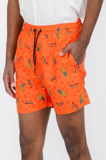 Orange Pineapple & Sunglasses Swim Trunks