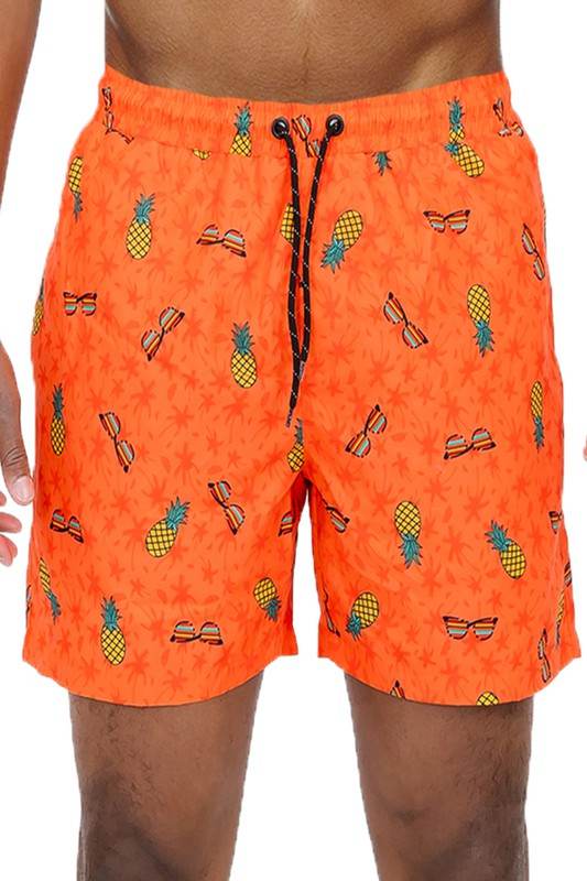 Orange Pineapple & Sunglasses Swim Trunks