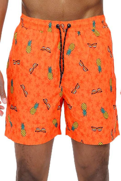 Orange Pineapple & Sunglasses Swim Trunks