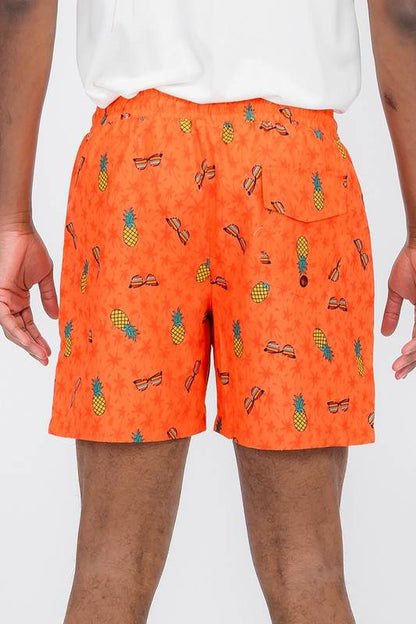 Orange Pineapple & Sunglasses Swim Trunks