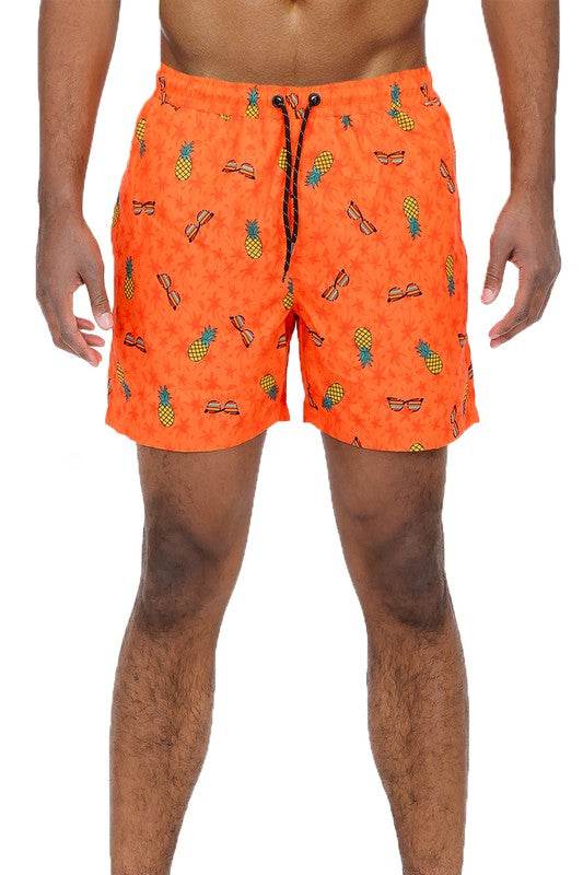 Orange Pineapple & Sunglasses Swim Trunks