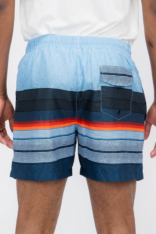 Blue Gradient Stripe Swim Shorts