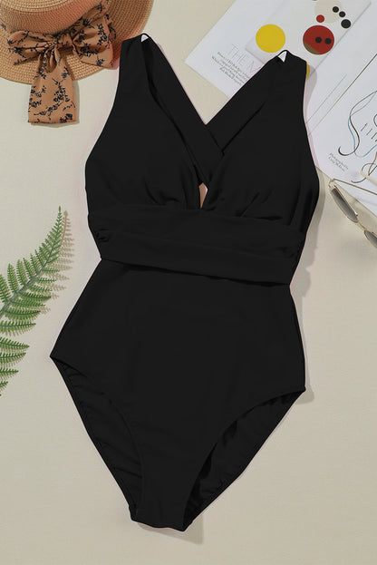 Crisscross Wide Strap One-Piece Swimwear Hot pink or Black