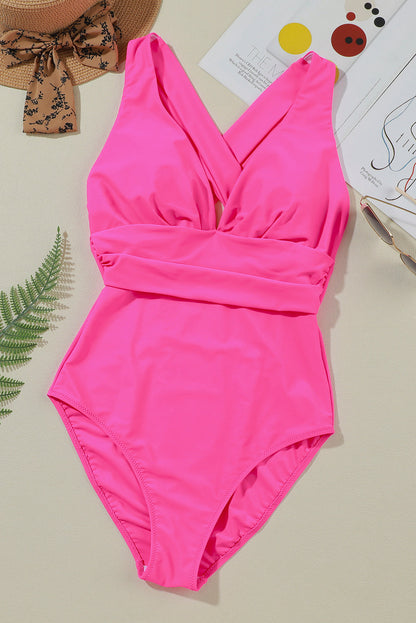 Crisscross Wide Strap One-Piece Swimwear Hot pink or Black