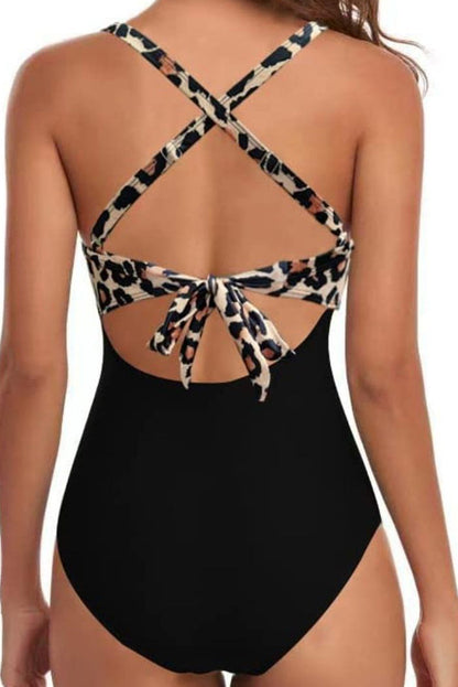 Cutout One-Piece Swimsuit available in Hot pink and Leopard.
