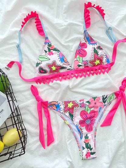 Women's Bikini with pink ruffle detail
