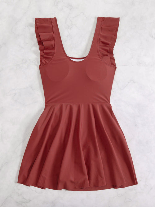 Coastal Charm Plus Size Ruffle Swim Dress