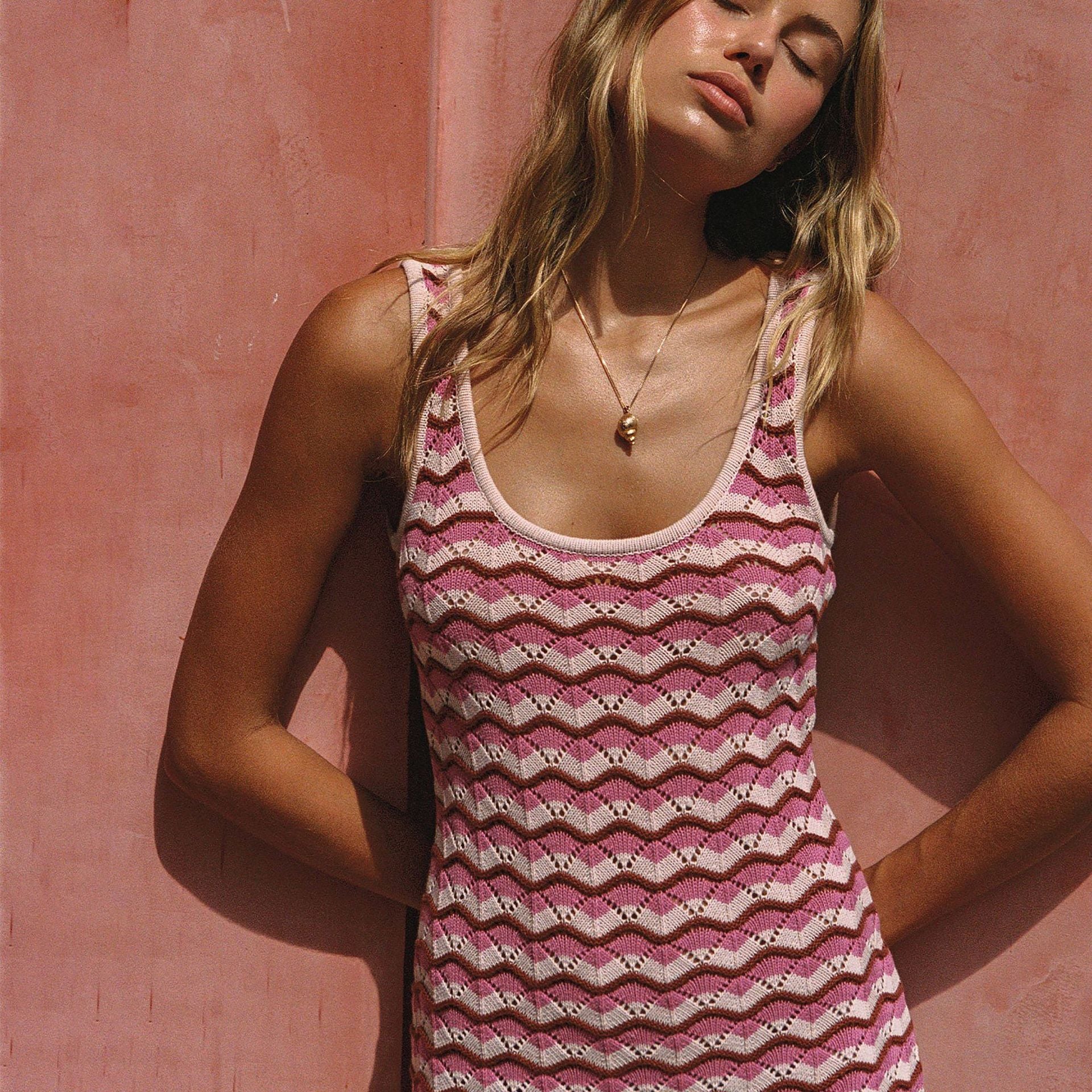 SPink Sunset Crochet Swim Cover-Up Dress
