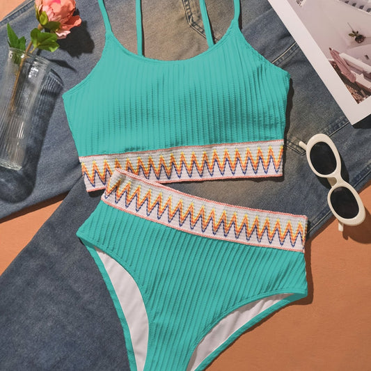 Bikini Scoop Neck High Waist 2 Piece Swimsuit