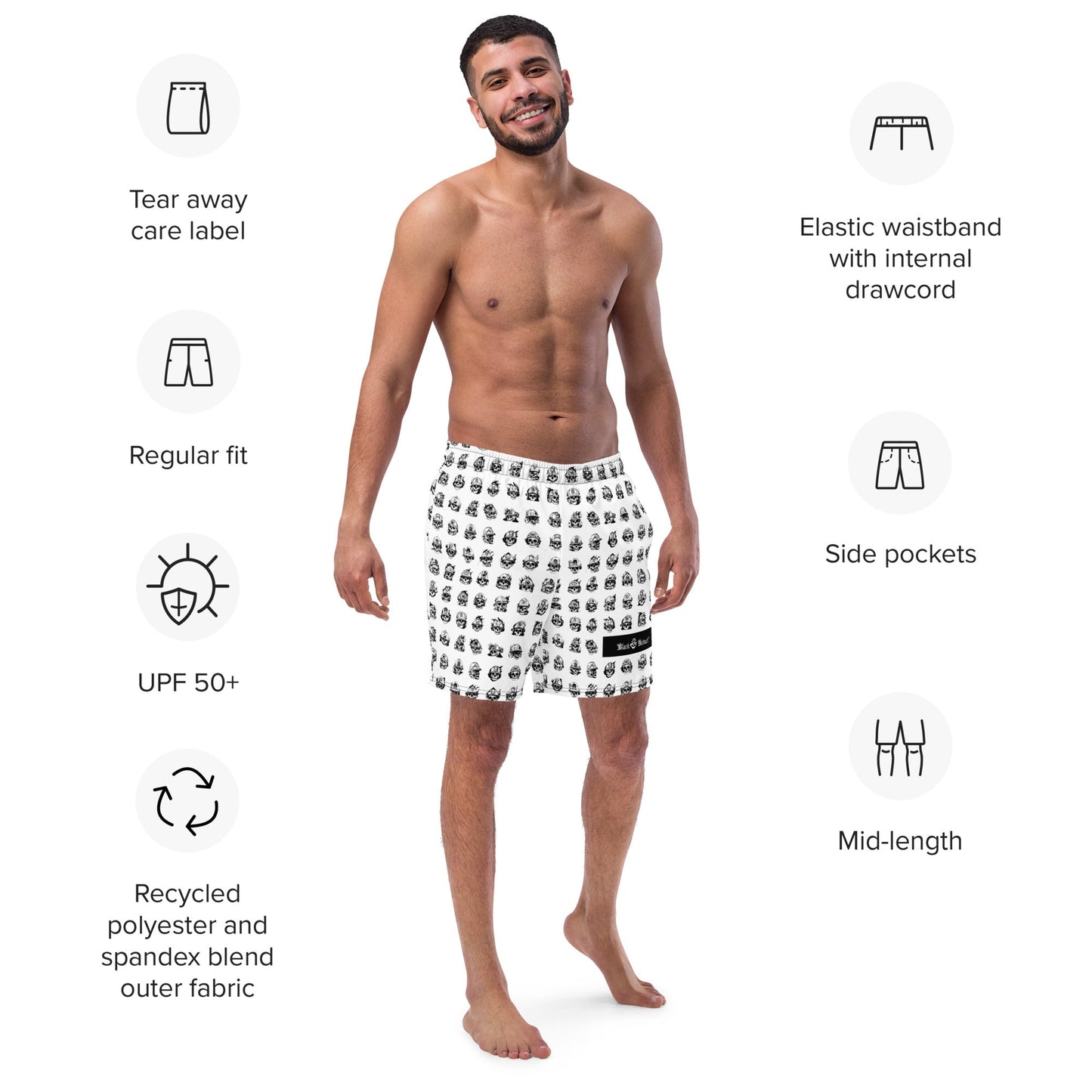 Skull Helmet Pattern Athletic Shorts – Black & White Graphic Shorts