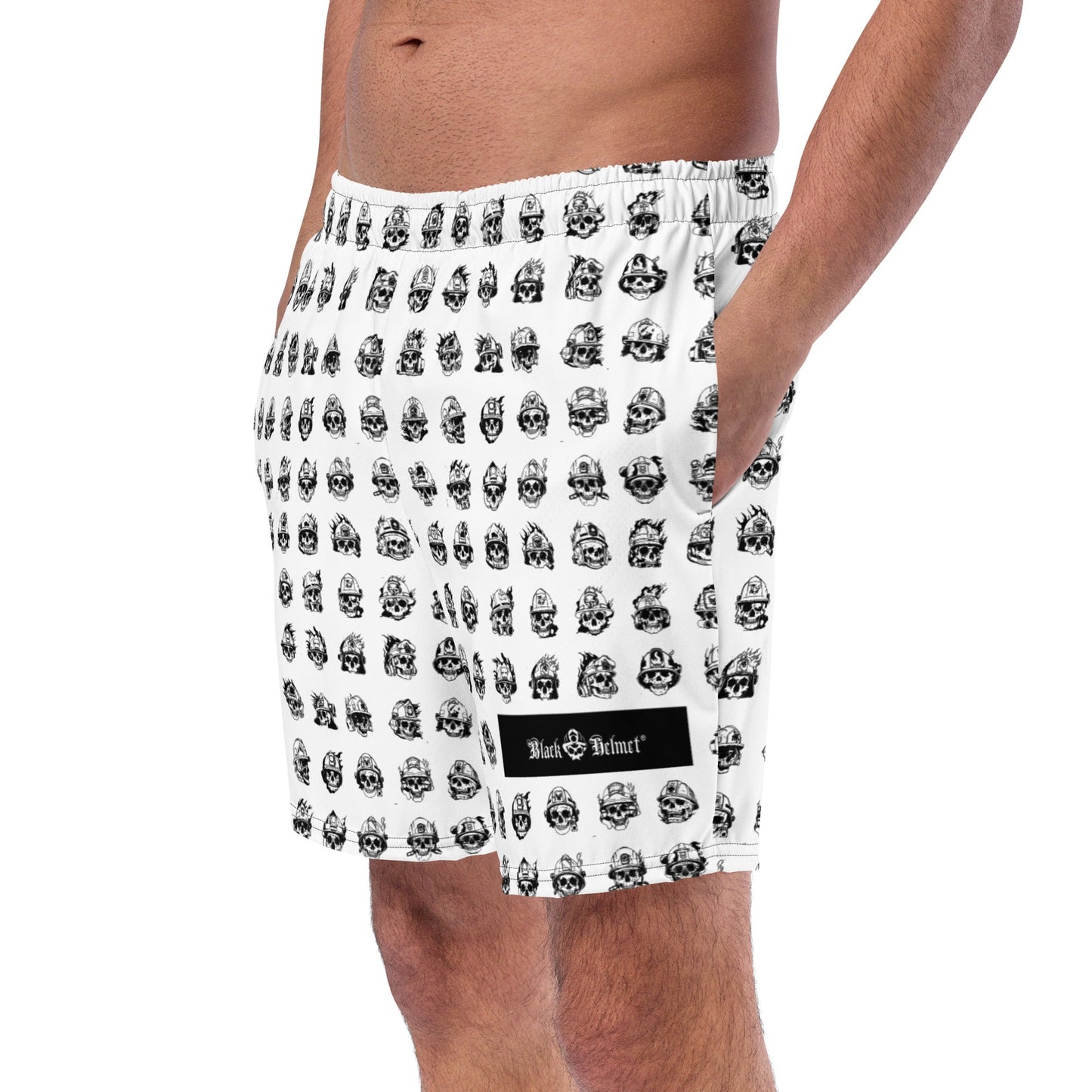 Skull Helmet Pattern Athletic Shorts – Black & White Graphic Shorts