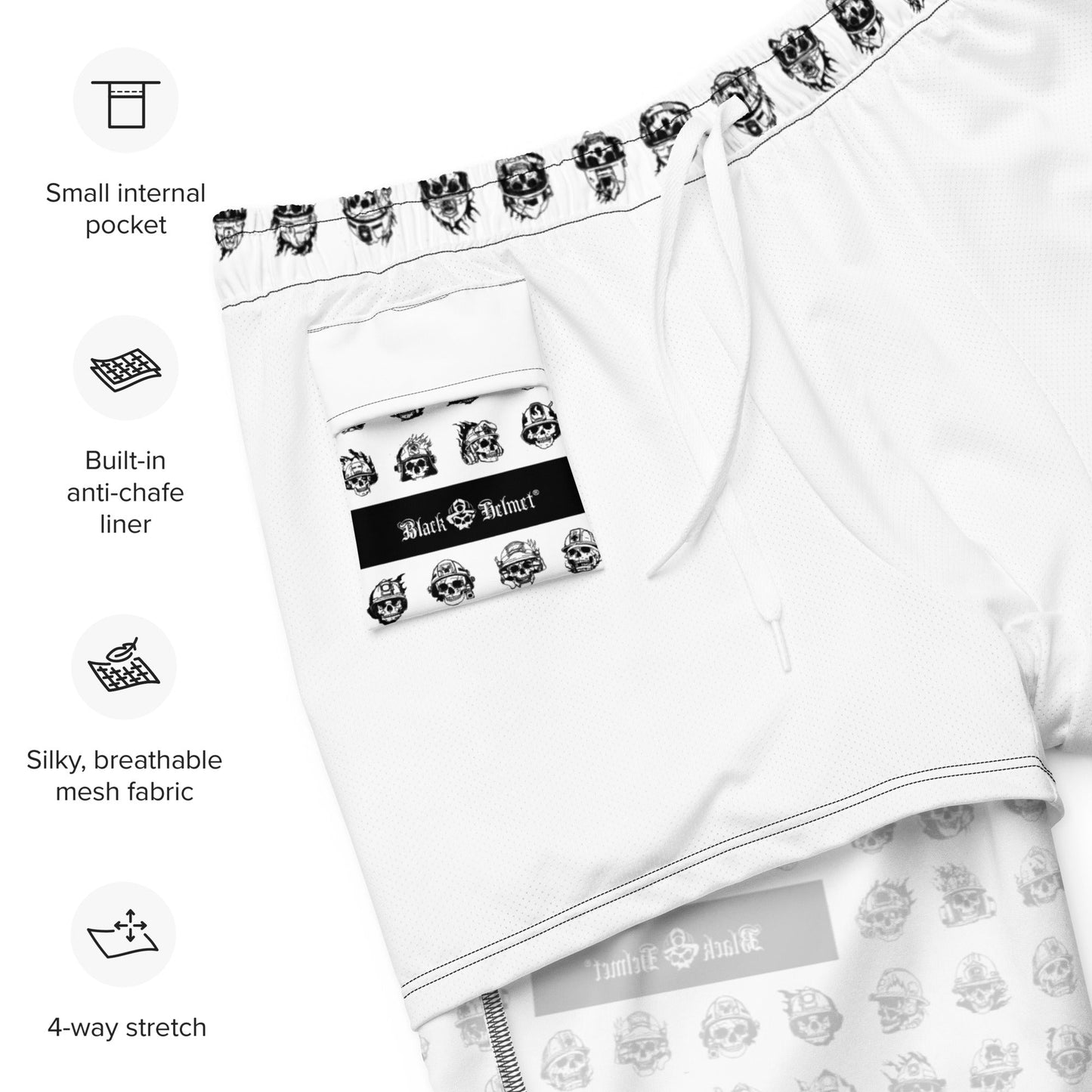 Skull Helmet Pattern Athletic Shorts – Black & White Graphic Shorts