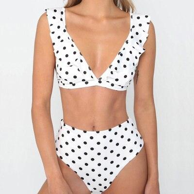 Vintage Black White Poka-Dot  Bikini High Waist Swimwear