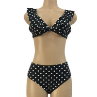 Vintage Black White Poka-Dot  Bikini High Waist Swimwear