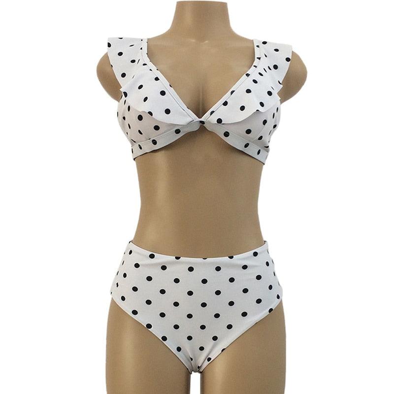 Vintage Black White Poka-Dot  Bikini High Waist Swimwear