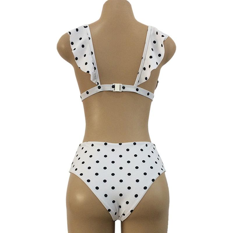 Vintage Black White Poka-Dot  Bikini High Waist Swimwear