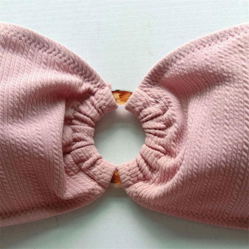 Bandeau Ruffle Bikini Set Blush Pink or Blue