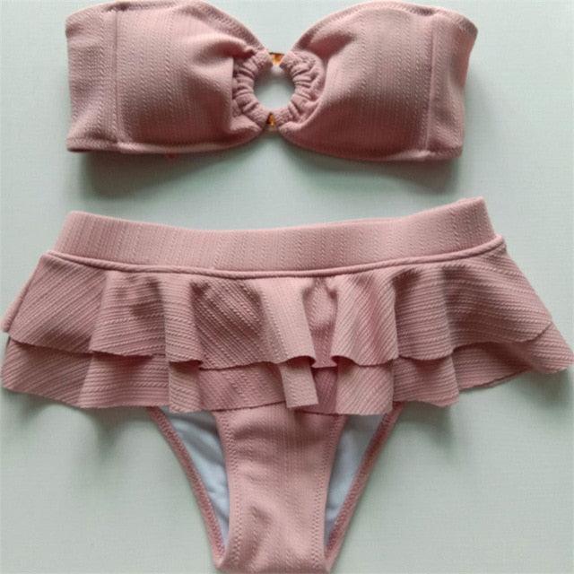 Bandeau Ruffle Bikini Set Blush Pink or Blue