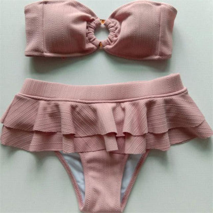 Bandeau Ruffle Bikini Set Blush Pink or Blue