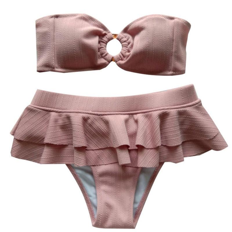 Bandeau Ruffle Bikini Set Blush Pink or Blue