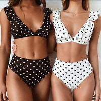 Vintage Black White Poka-Dot  Bikini High Waist Swimwear