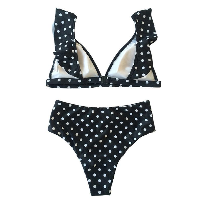 Vintage Black White Poka-Dot  Bikini High Waist Swimwear
