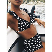 Vintage Black White Poka-Dot  Bikini High Waist Swimwear