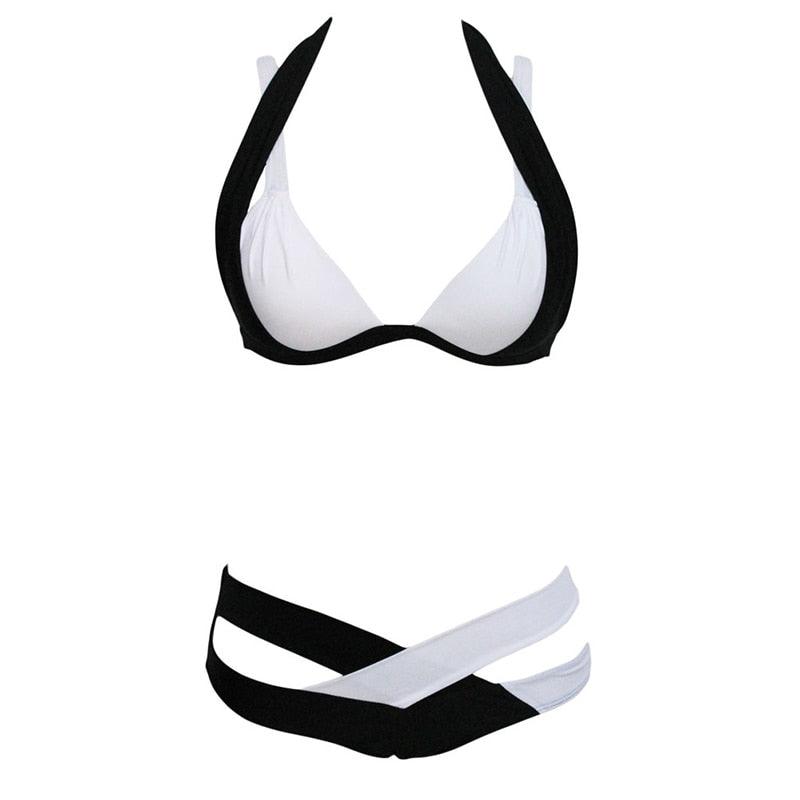 Black and White Women High Waist Bikini Swimsuit